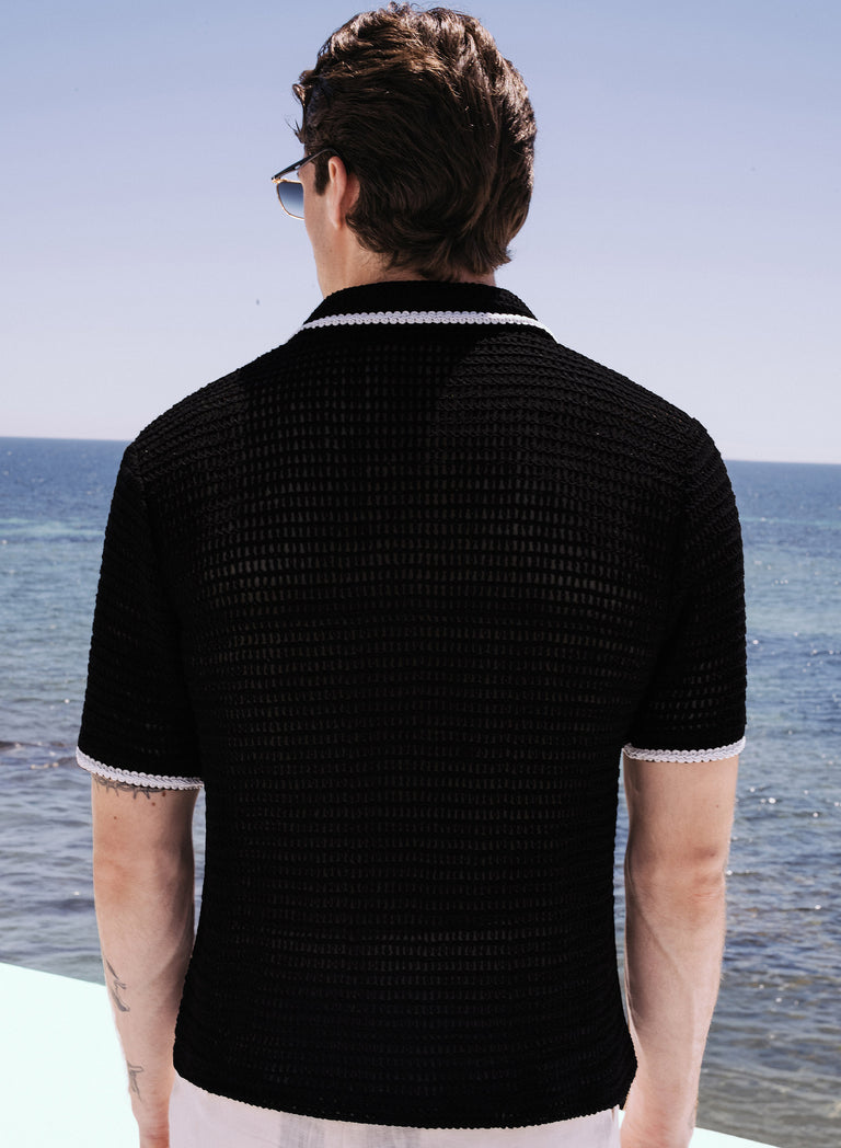 Black Crochet Cuban Shirt