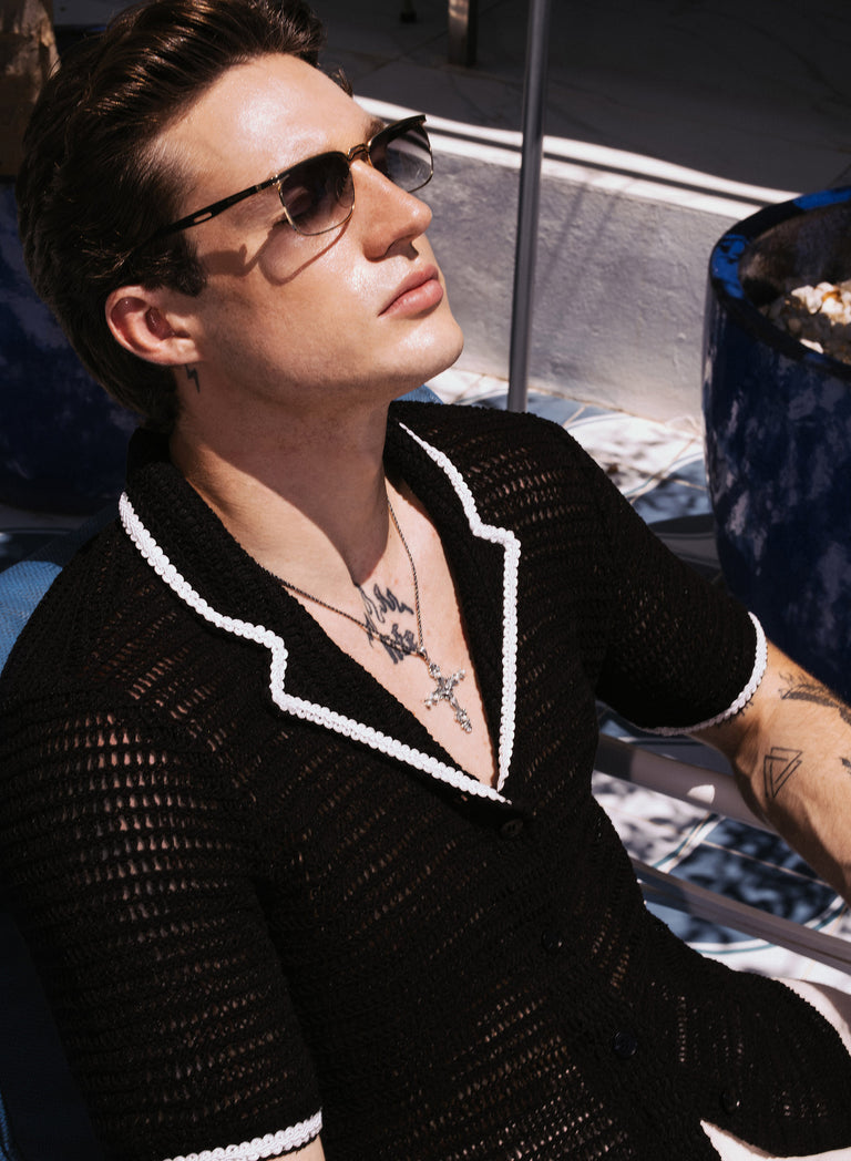 Black Crochet Cuban Shirt