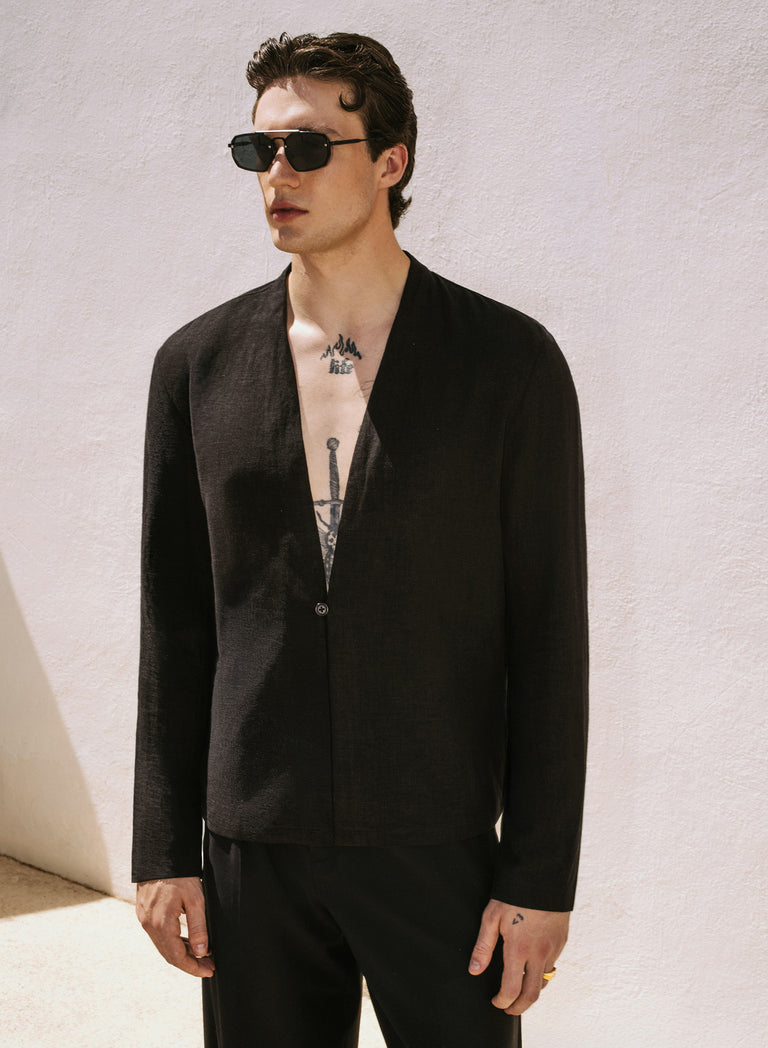 Black Linen Kimono Shirt