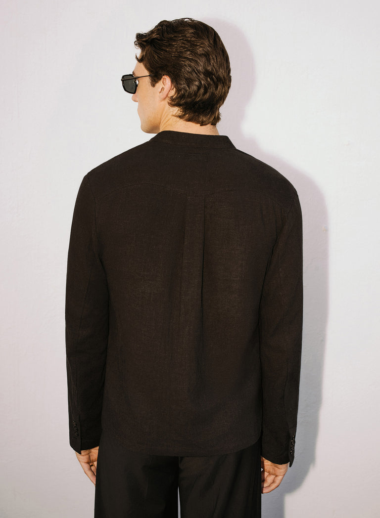 Black Linen Kimono Shirt