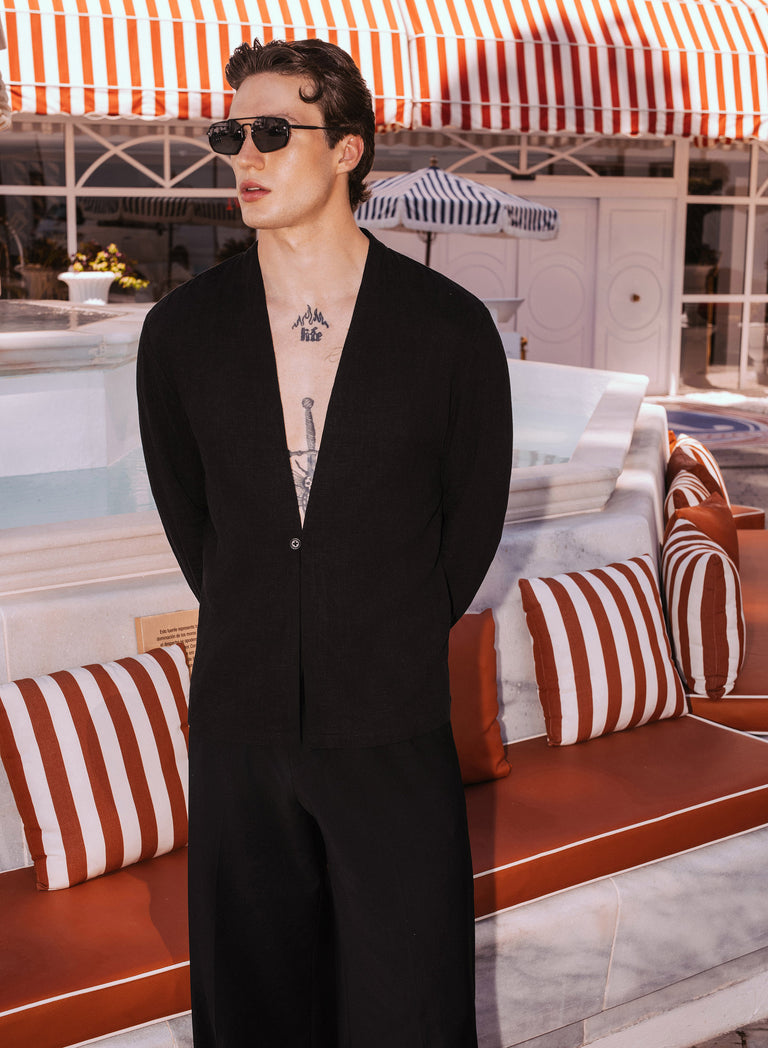 Black Linen Kimono Shirt