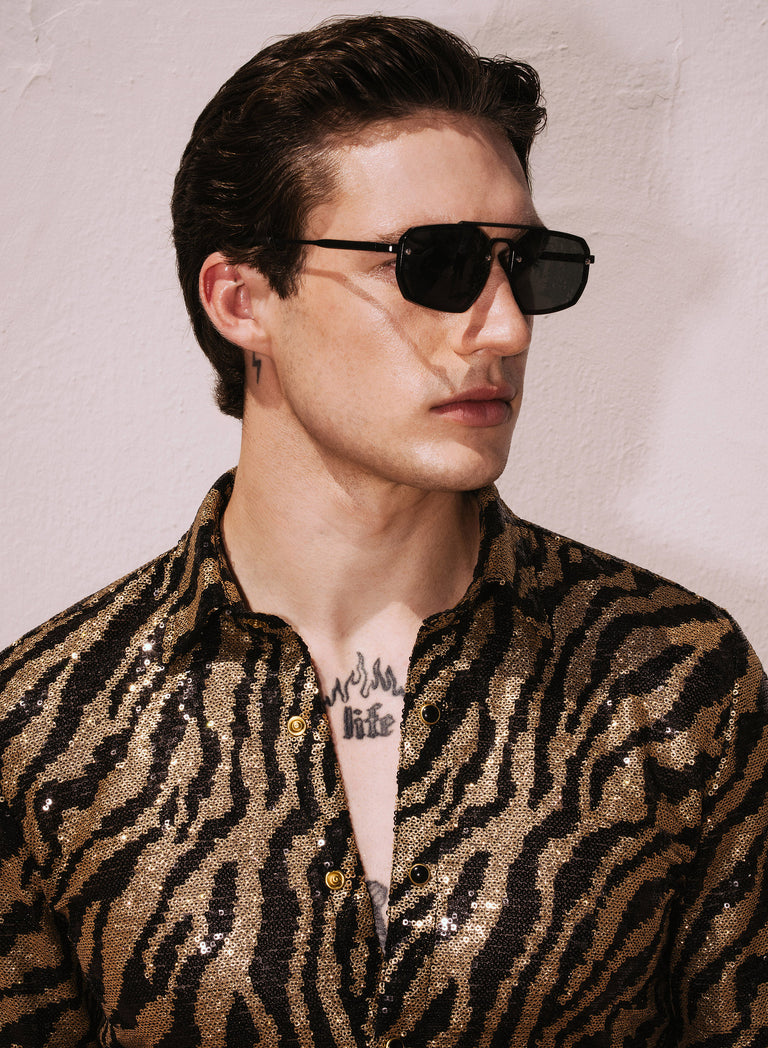 Black and Gold Zebra Shimmer Embellished Shirt
