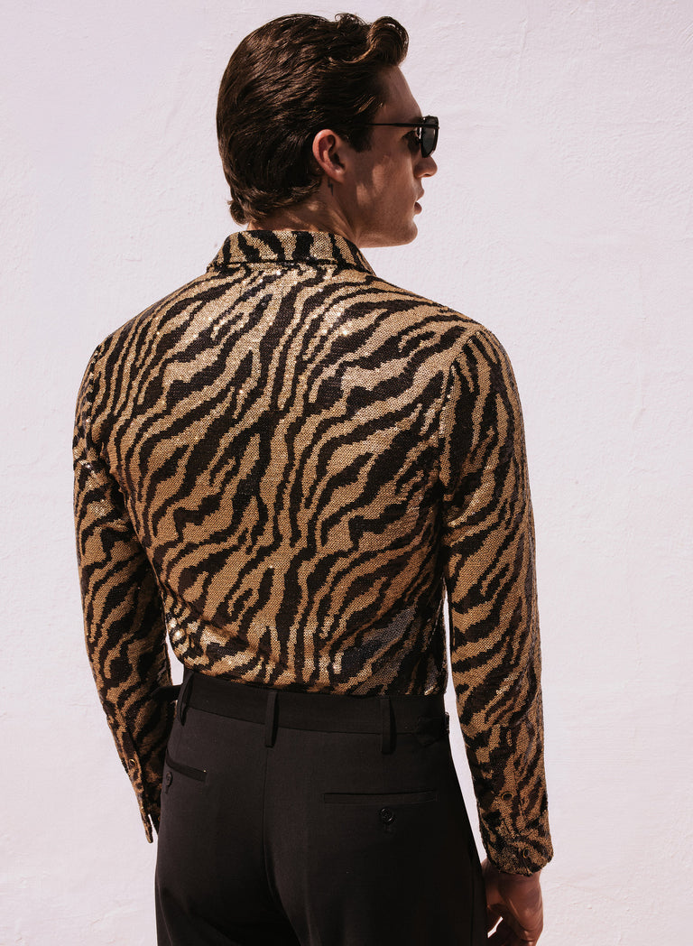 Black and Gold Zebra Shimmer Embellished Shirt