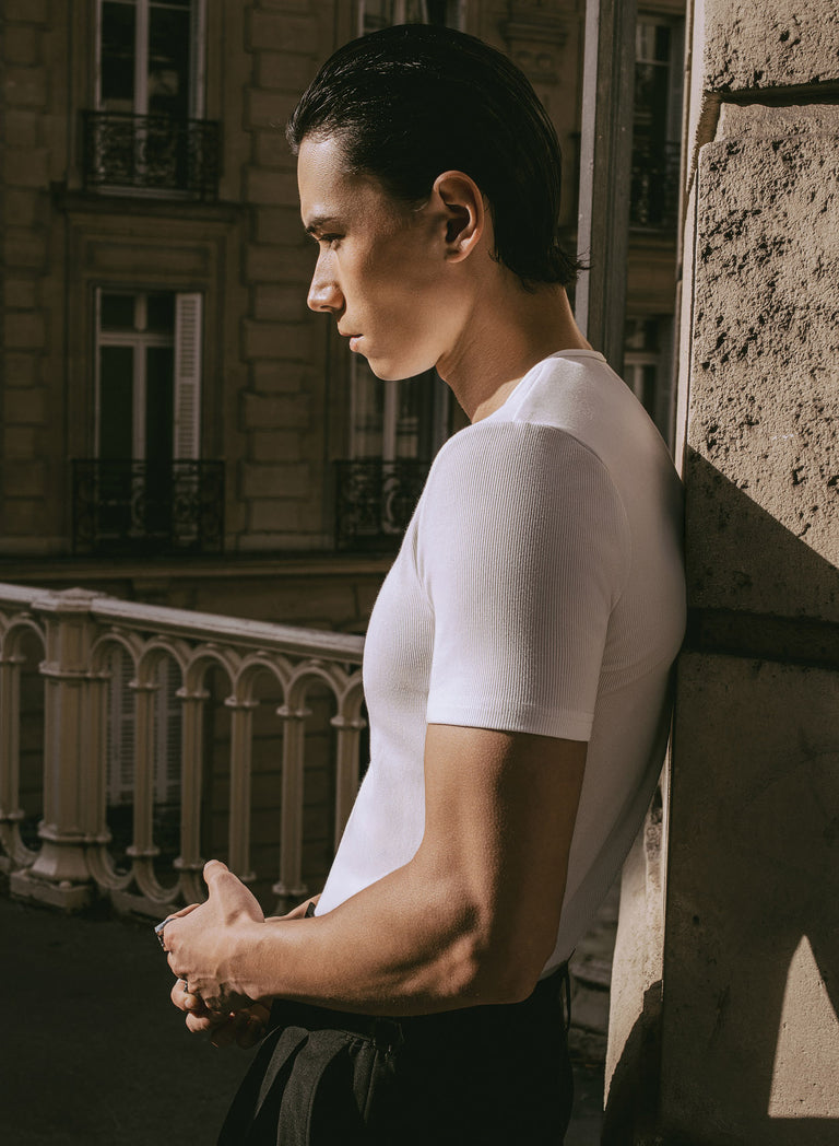 White Ribbed Cotton Henley Zip T-Shirt