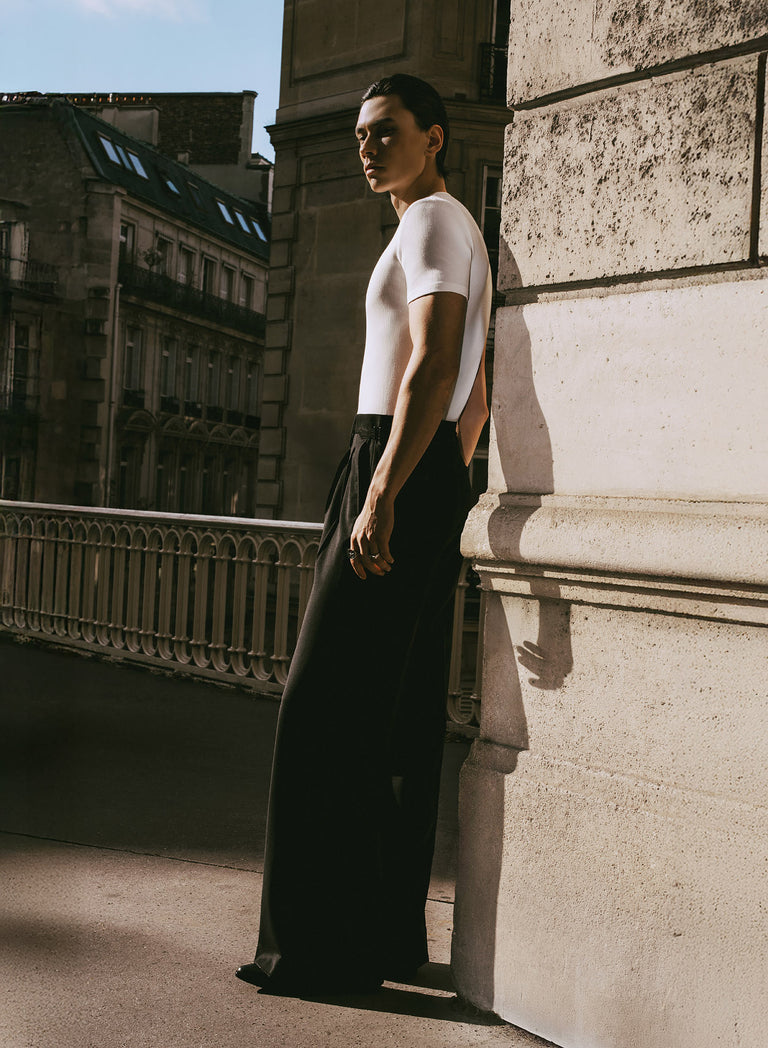 White Ribbed Cotton Henley Zip T-Shirt