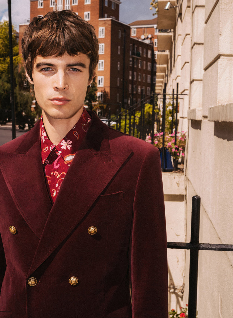Phix X The Beatles Burgundy Cotton Velvet Double-Breasted Blazer