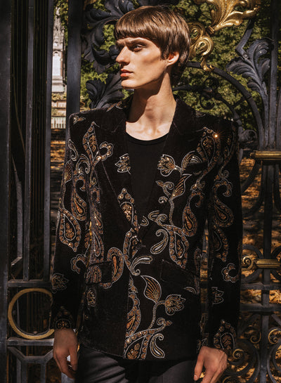 Phix X The Beatles Black Embellished Paisley Velvet Blazer