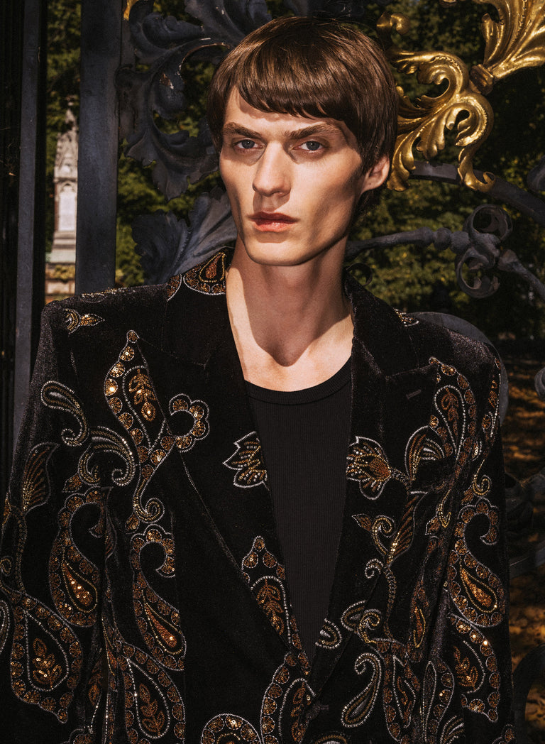 Phix X The Beatles Black Embellished Paisley Velvet Blazer