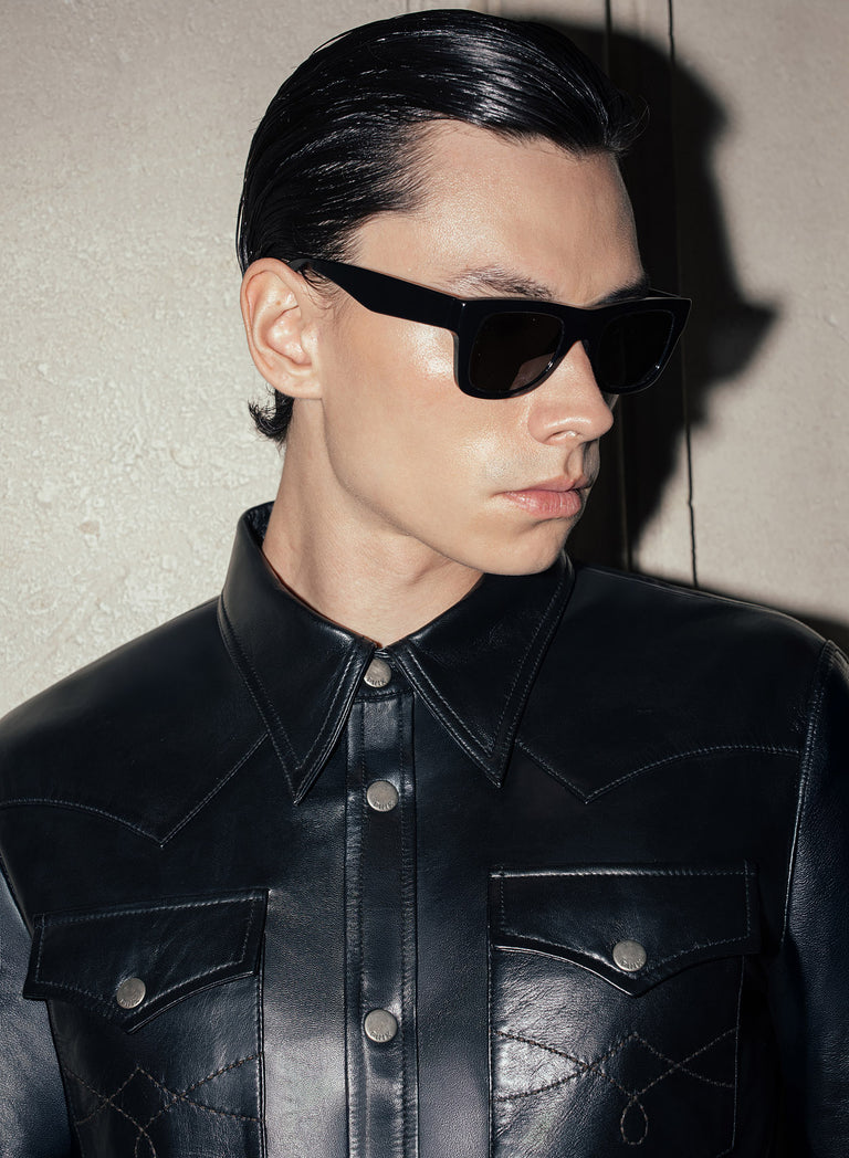 Black Leather Western Shirt