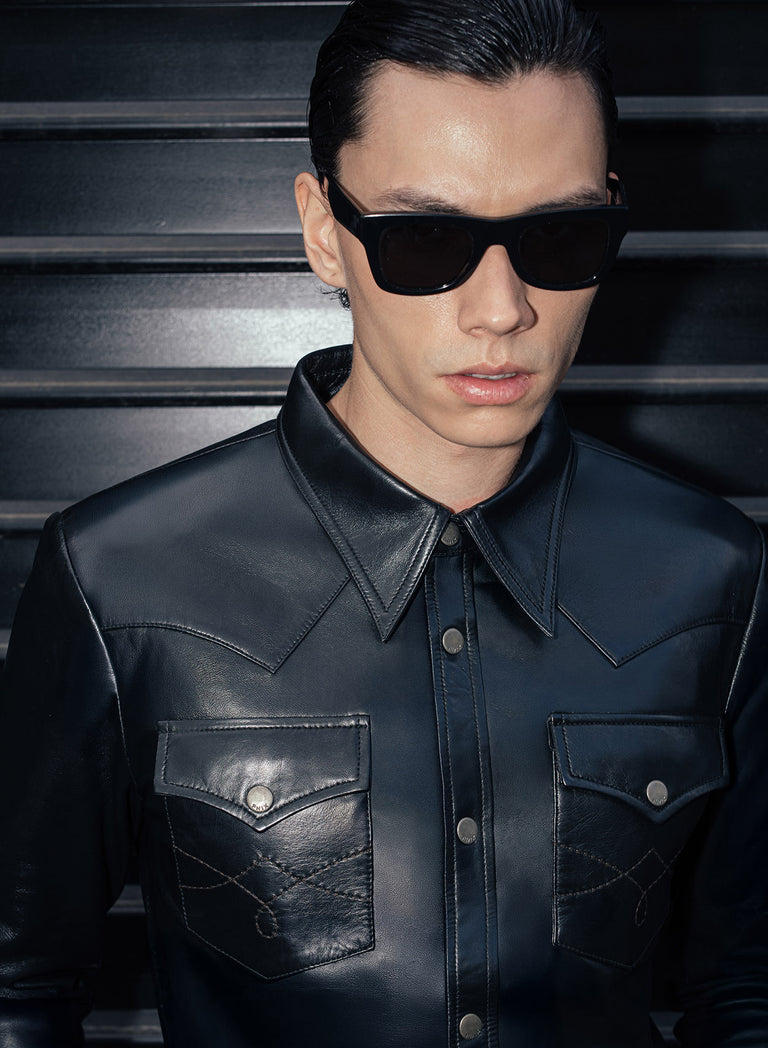 Black Leather Western Shirt