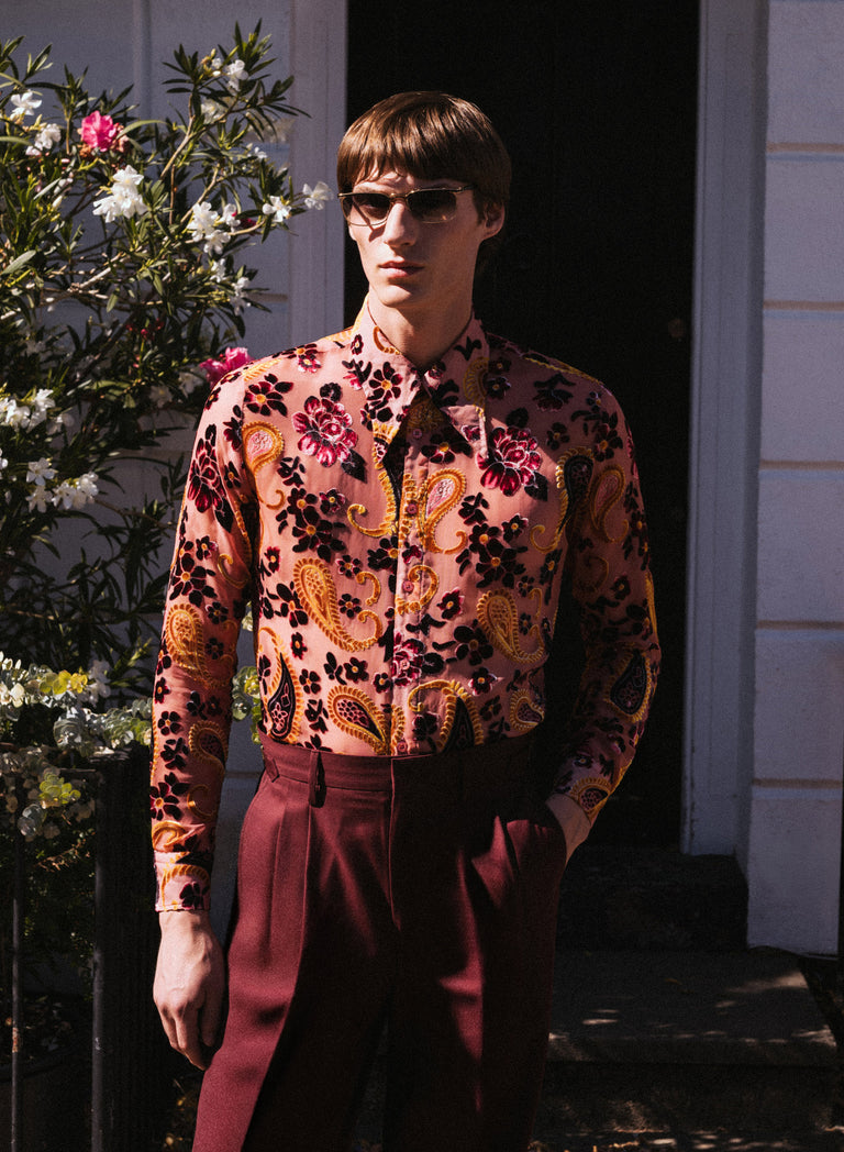 Phix X The Beatles Sheer Pink Floral Paisley Shirt