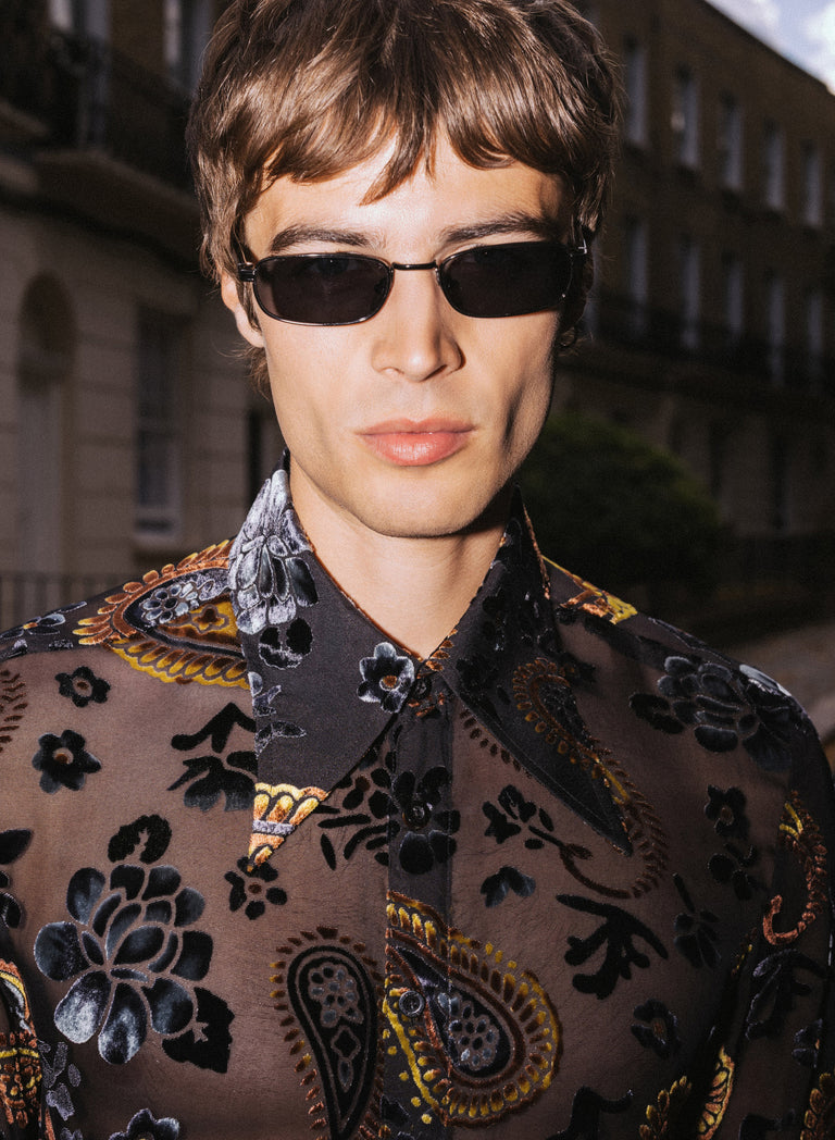 Phix X The Beatles Sheer Black Floral Paisley Shirt
