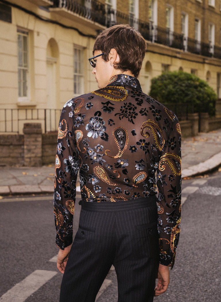 Phix X The Beatles Sheer Black Floral Paisley Shirt