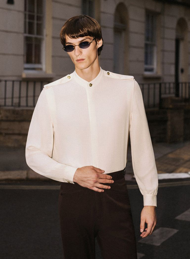 Phix X The Beatles Ivory Sheer Military Shirt