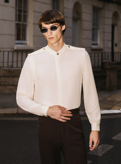 Phix X The Beatles Ivory Sheer Military Shirt