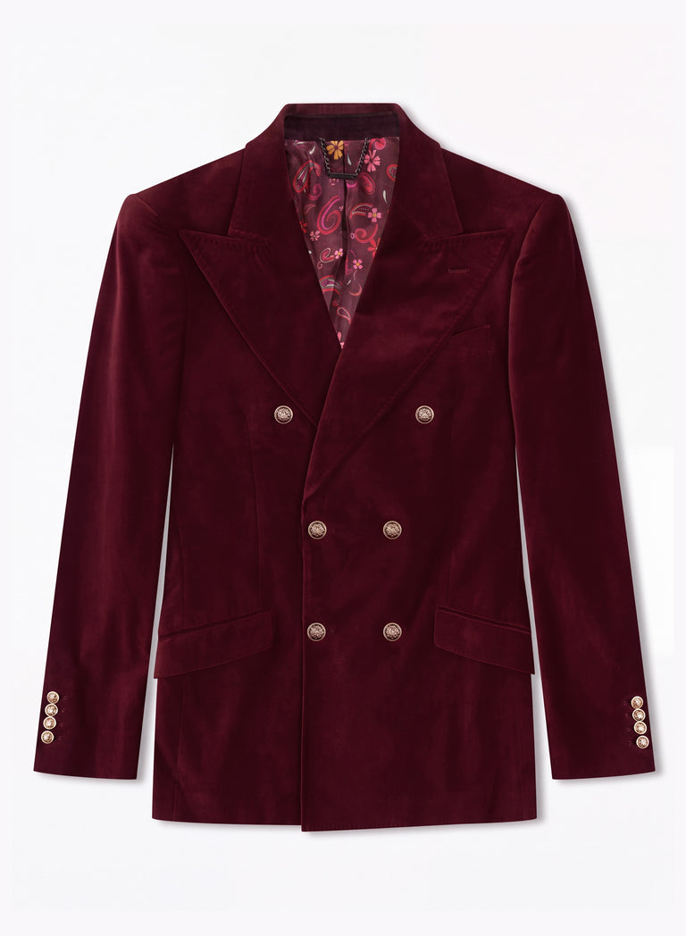 Phix X The Beatles Burgundy Cotton Velvet Double-Breasted Blazer