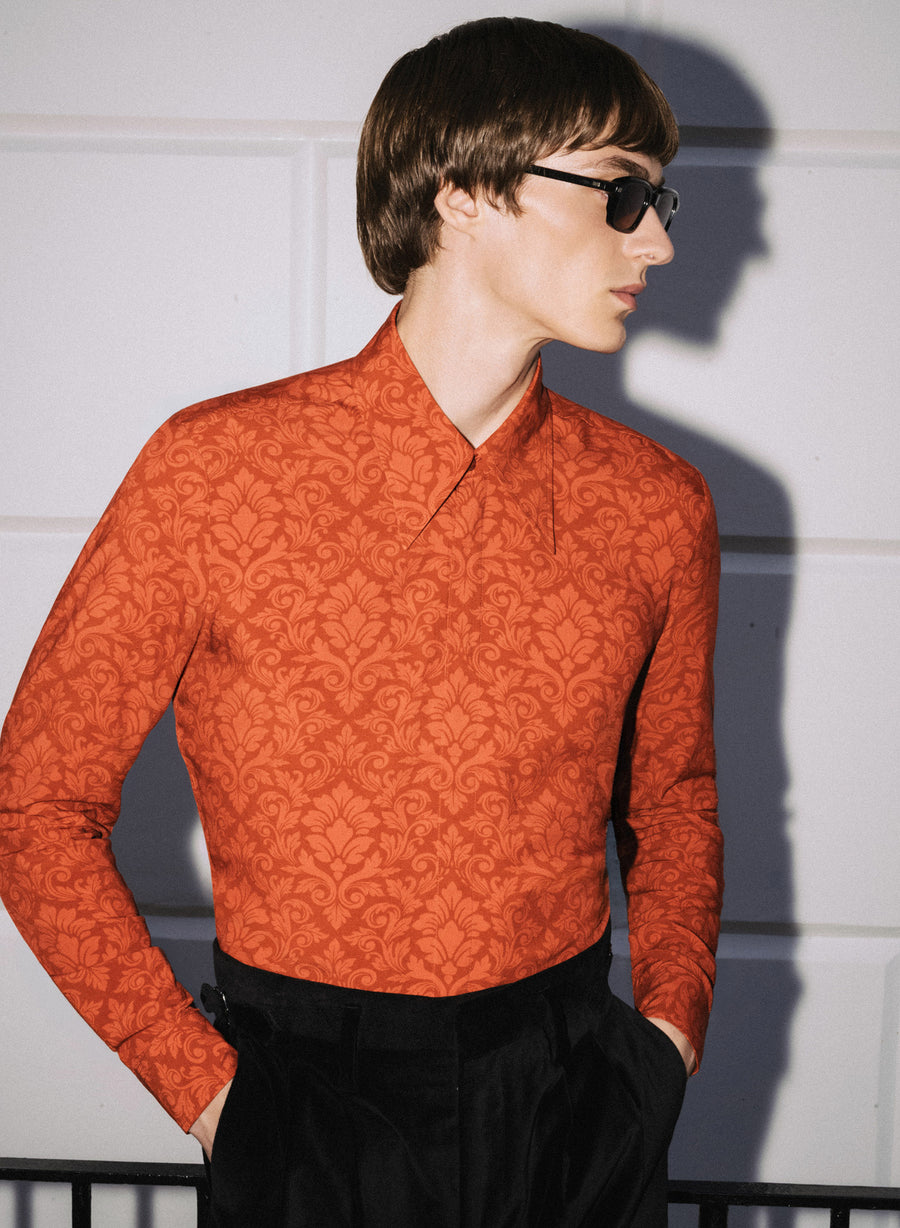 Phix X The Beatles Burnt Orange Floral Shirt