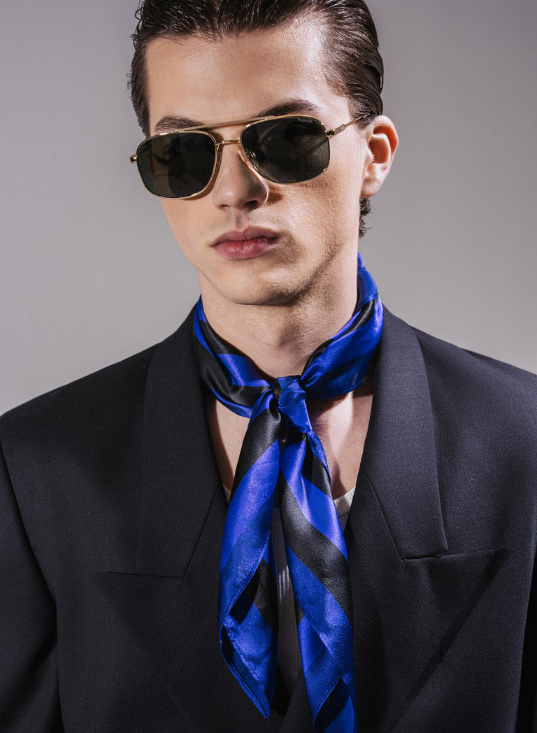 Purple & Black Stripe Silk Scarf