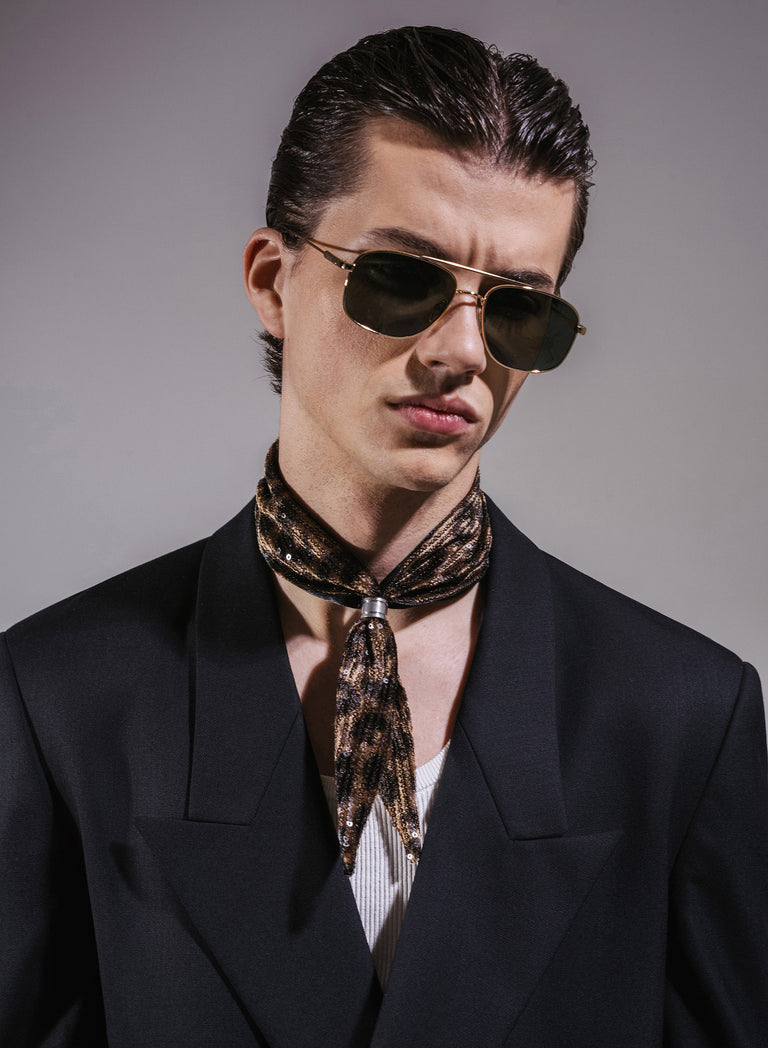 Brown Leopard Ring Tie Neck Scarf