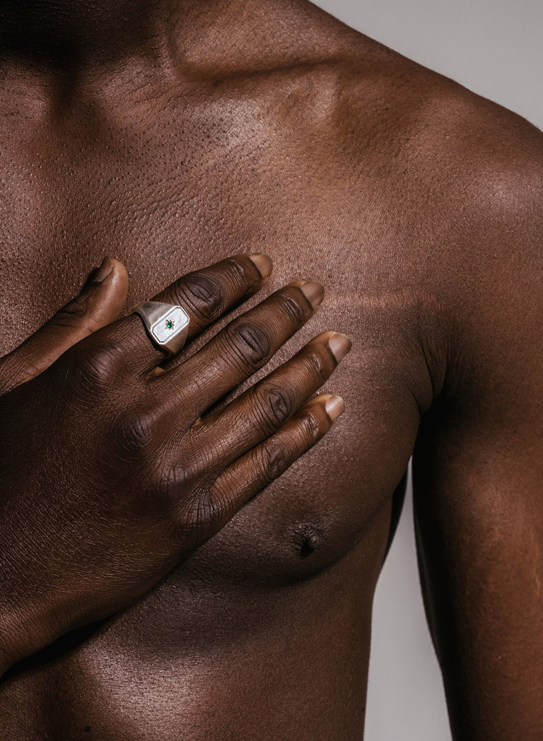 Silver Geometric Star Signet Ring