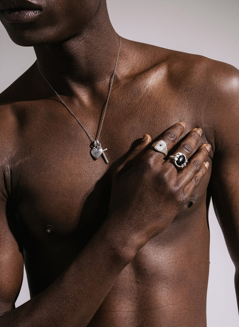 Silver Geometric Star Signet Ring