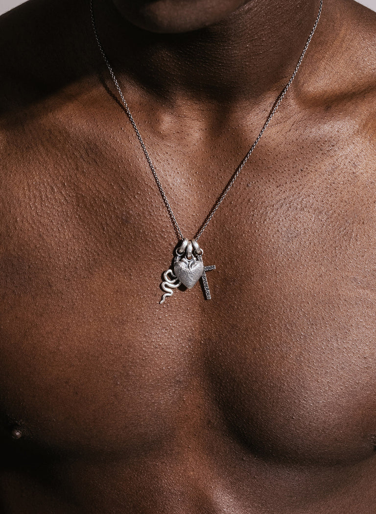 Silver Saint & Serpent Pendant Necklace Set