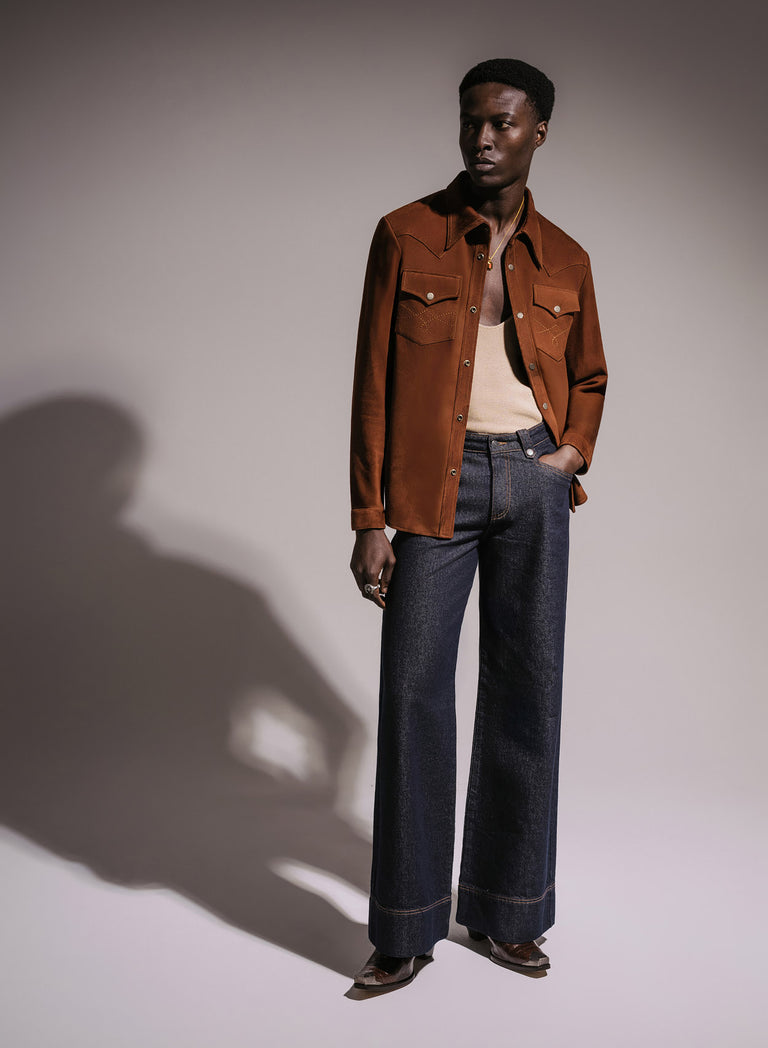 Brown Suede Western Leather Shirt