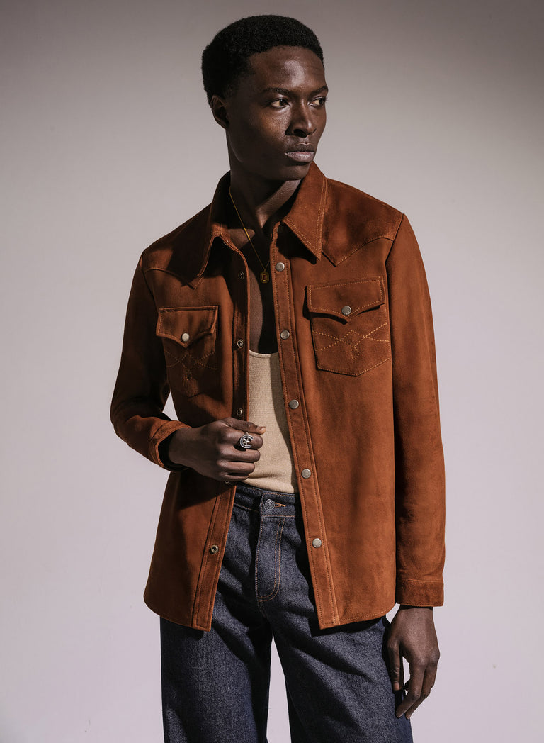 Brown Suede Western Leather Shirt