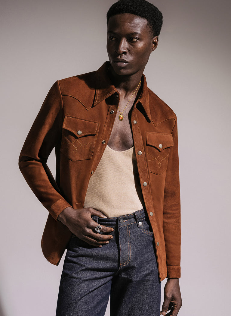 Brown Suede Western Leather Shirt