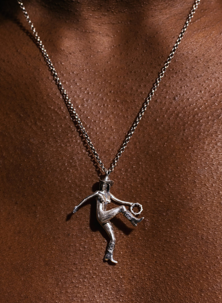 Silver Tambourine Girl Pendant Necklace