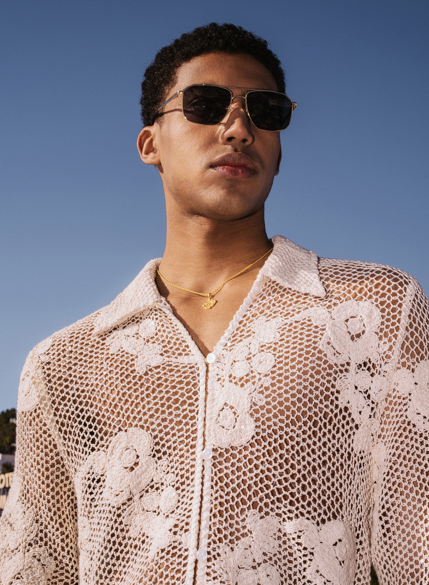 Phix Men's Off-white Long Sleeve Floral Sequin Crochet Shirt - Off White In Size X-Small