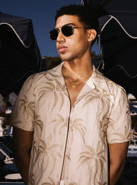 Ivory Palm Embroidery Cuban Linen Shirt