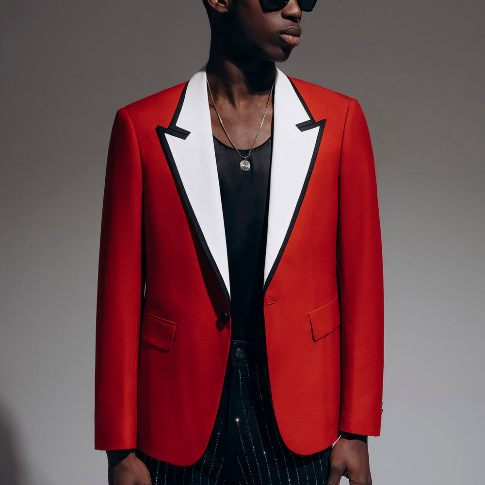 Red & White 70s Blazer with Contrast Lapel & Phix
