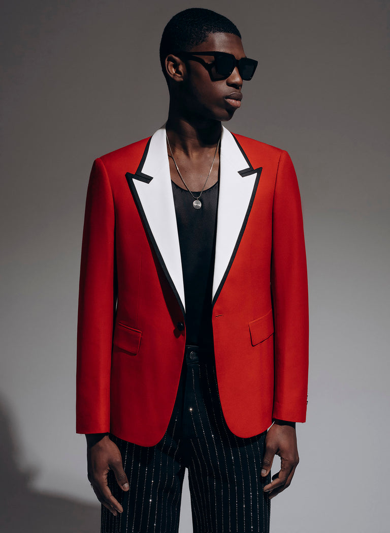 Red & White 70s Blazer with Contrast Lapel