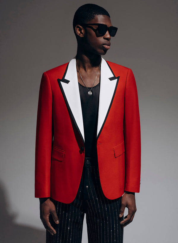 Red & White 70s Blazer with Contrast Lapel