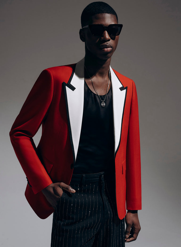 Red & White 70s Blazer with Contrast Lapel