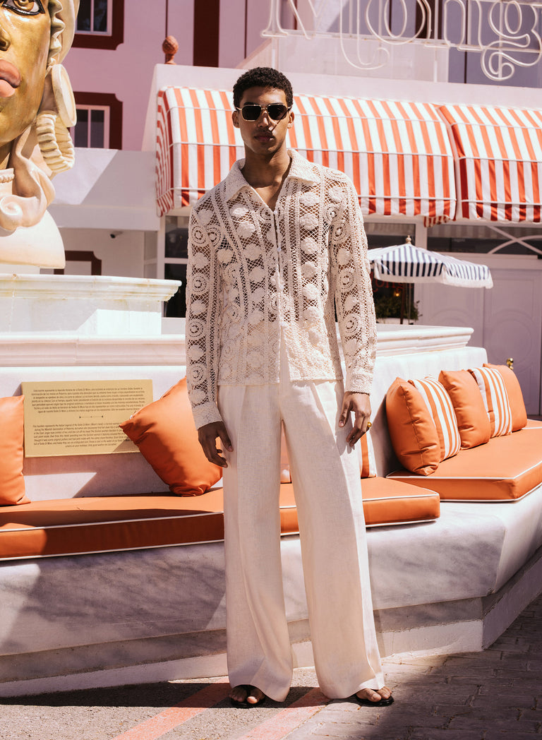 Off-White Long Sleeve Circular Crochet Shirt
