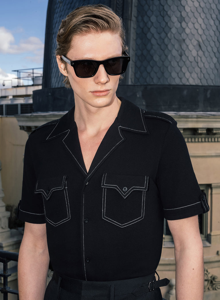 Black Cuban Pointed Pocket Shirt