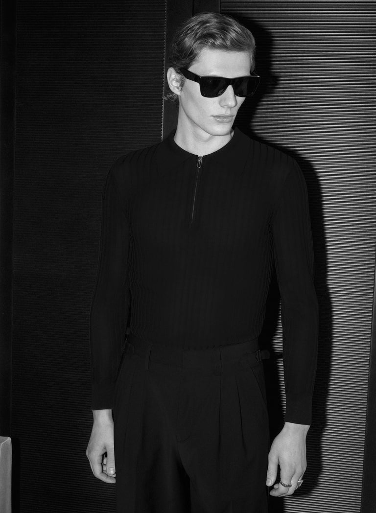 Riviera Silk Blend Black Ribbed Zip Polo