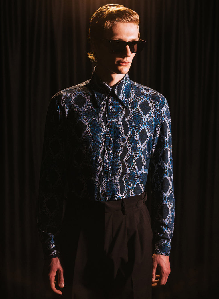 Blue Snake Print Viscose Shirt