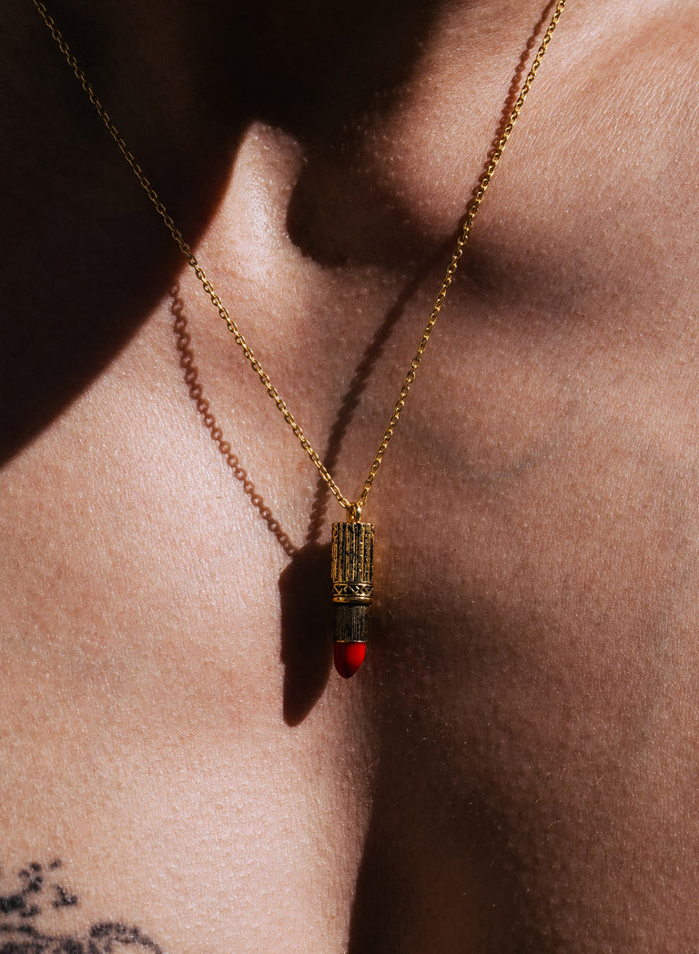 Gold Vintage Lipstick Pendant Necklace
