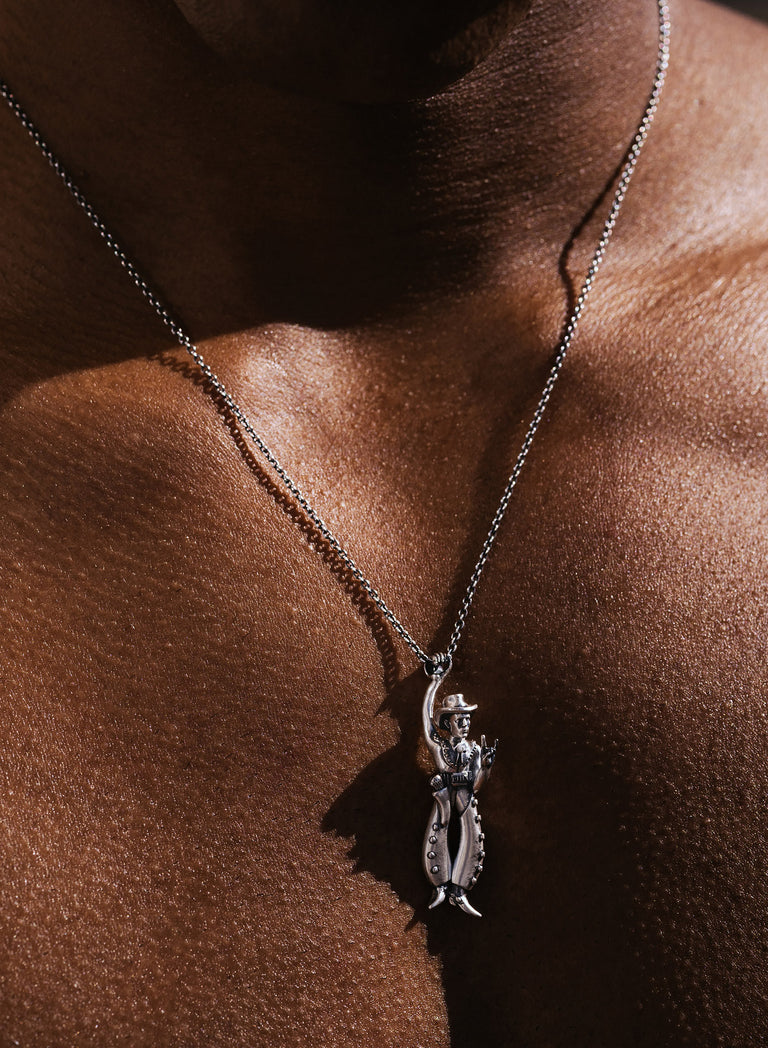 Silver Cowboy Pendant Necklace