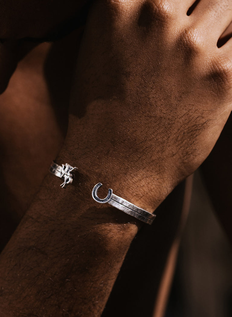 Silver Cowgirl & Horseshoe Cuff Bangle