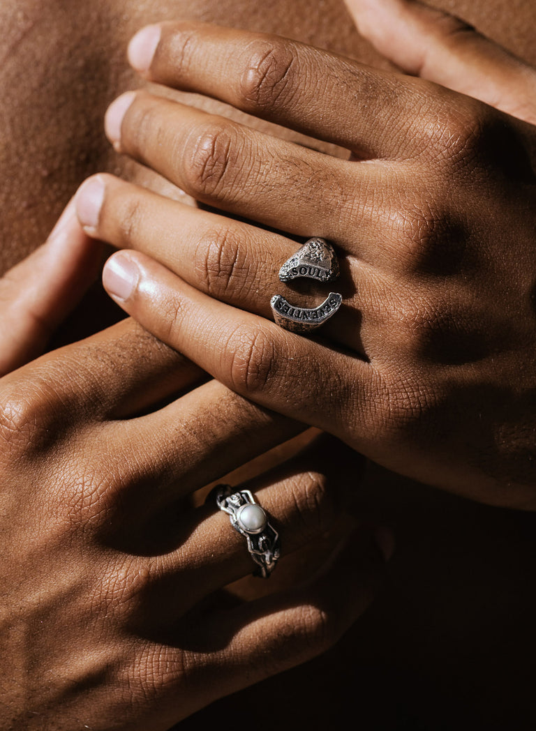 Silver Seventies Soul Textured Cuff Ring