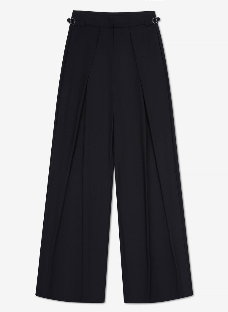 Wool Pleated High Waisted Buckle Trousers