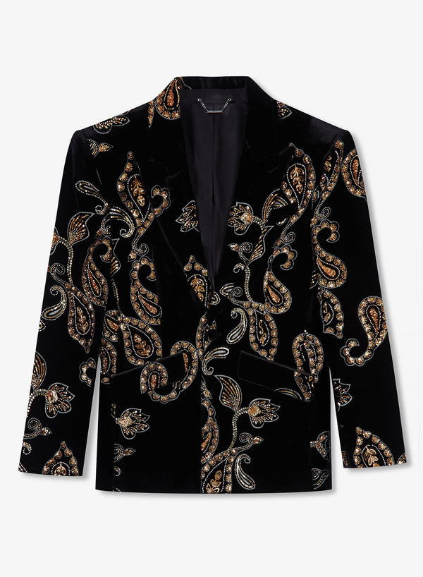 Phix X The Beatles Black Embellished Paisley Velvet Blazer