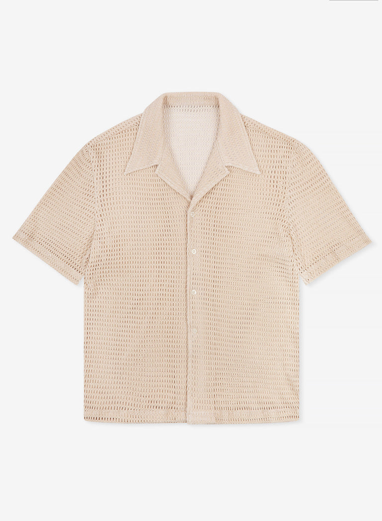 Gold Metallic Crochet Cuban Shirt
