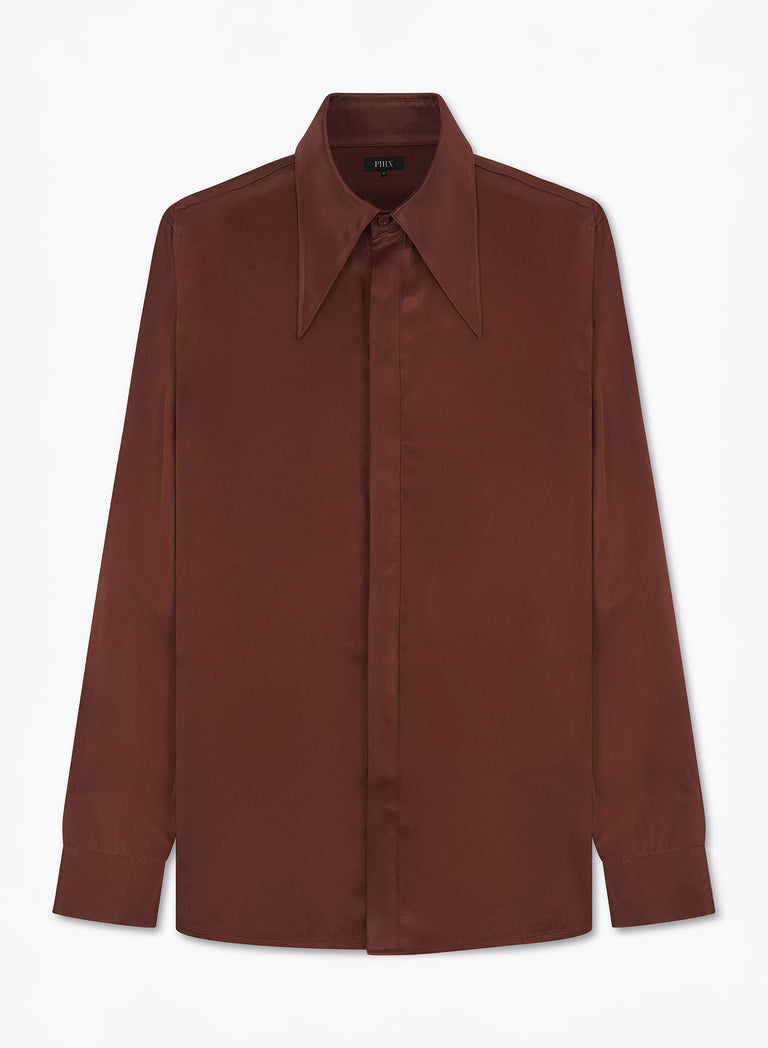 Brown Vintage Rust Viscose Dagger Collar Shirt