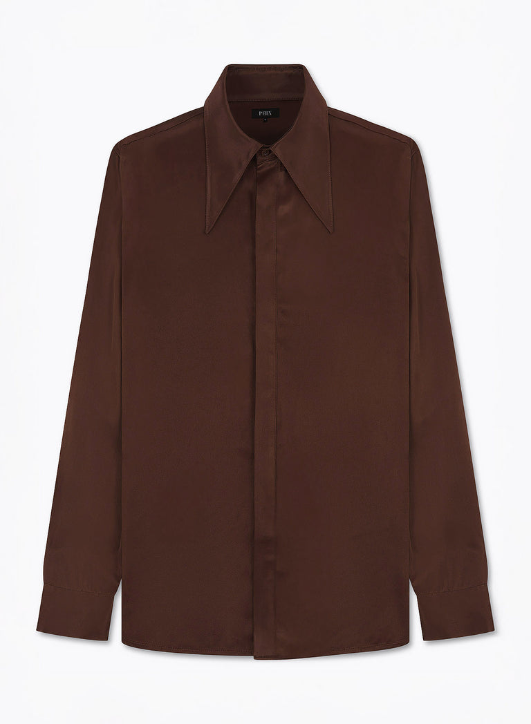 Brown Vintage Rust Viscose Dagger Collar Shirt