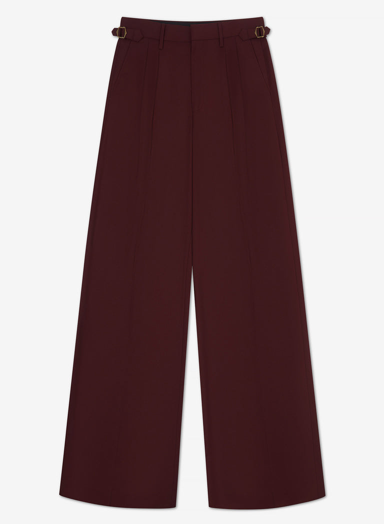 Burgundy High Waisted Side Buckle Flare Trouser